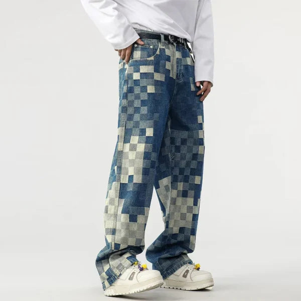 Lingo™ Wide Jeans with Pixelated Pattern