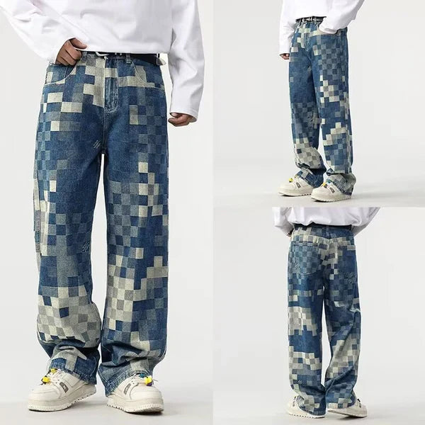 Lingo™ Wide Jeans with Pixelated Pattern